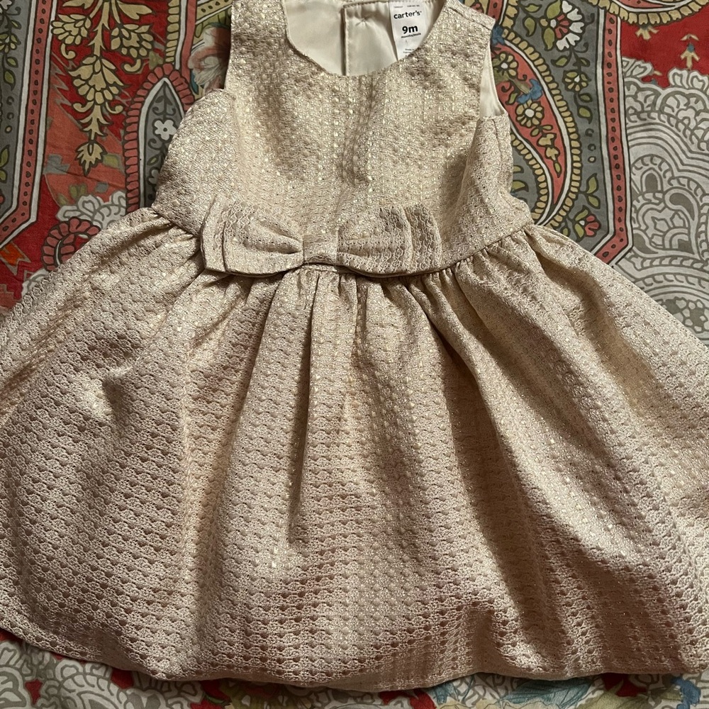 Elegant Cream Gold Kids Dress with Bow 9 mo Carters